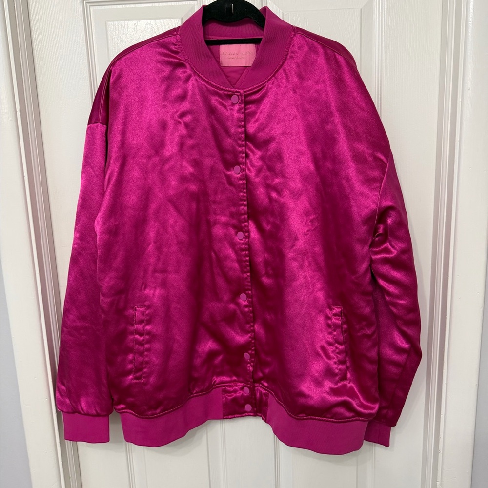 Azalea Wang Boyfriend style Oversized Satin pink Bomber‎ Jacket size large - Picture 2 of 8